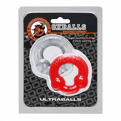 Oxballs Ultraballs 2 Pack Cock Ring Steel / Red