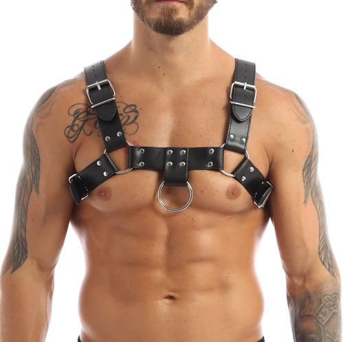 BLACK Leather MUSCLE DADDY Chest Harness